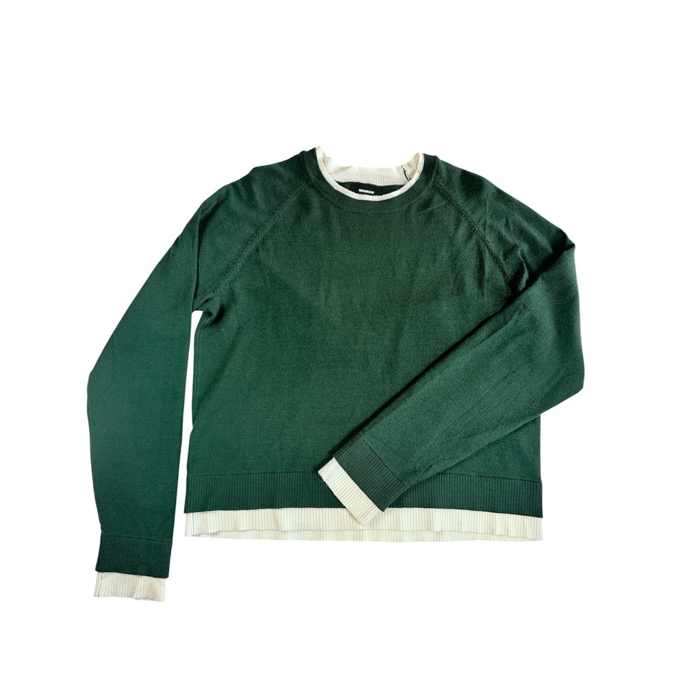 MONROW Double Layer Crewneck‎ Sweater Women Size M Green Ivory Raglan HT1545